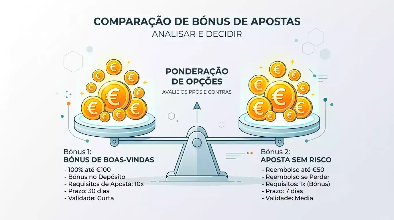 Balanca a comparar dois tipos de bonus de apostas com simbolos de euro