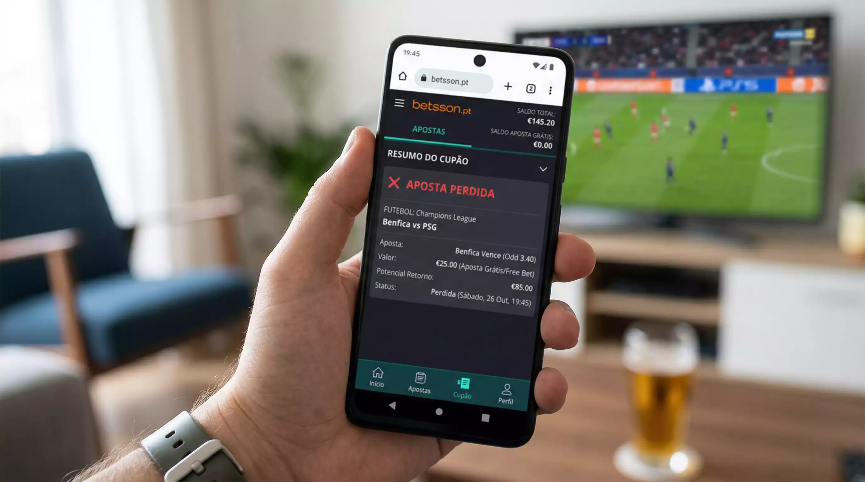 Boletim de aposta com resultado perdedor e saldo de freebet a zero