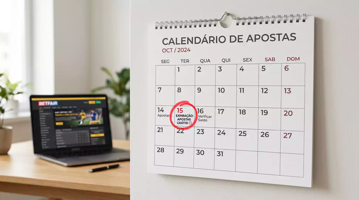 Calendario com data marcada a vermelho e relogio a mostrar prazo limite para uso de freebet